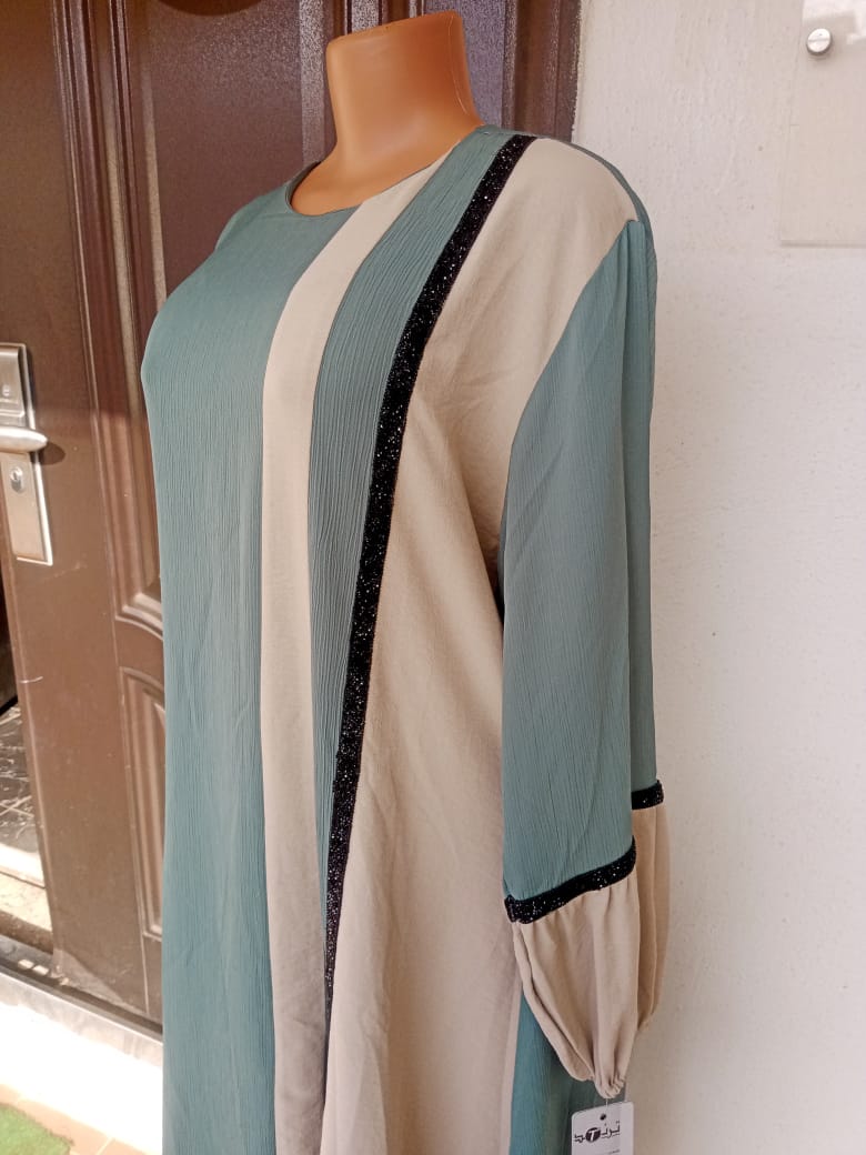 A.A Royale Egyptian Abaya Half- gown & pant Cream/green