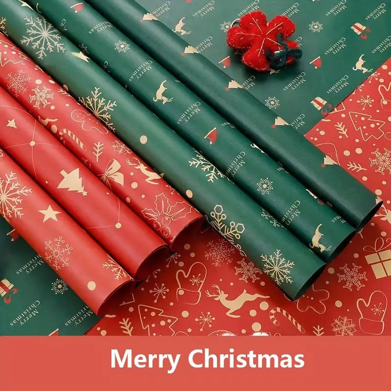 10pcs/pack Christmas Wrapping Paper With Snowflake Elements For Holiday Party Gift Packaging Decoration
