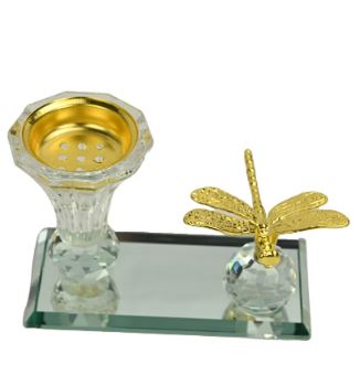 Generic Crystal Ash Catcher Tray Flat Base With Decorative Crystal Art Bakhoor Incense Holder Crystal Incense Burner With Golden Grass Hopper Decorative Eye Catching Shape For Home - Clear Gold