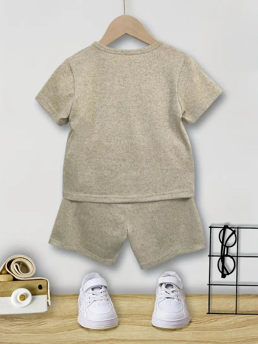 Pat Pat 2pcs Boys Casual Short Sleeve Solid Color T-Shirt & Shorts Set - Apricot  Tots & Togs