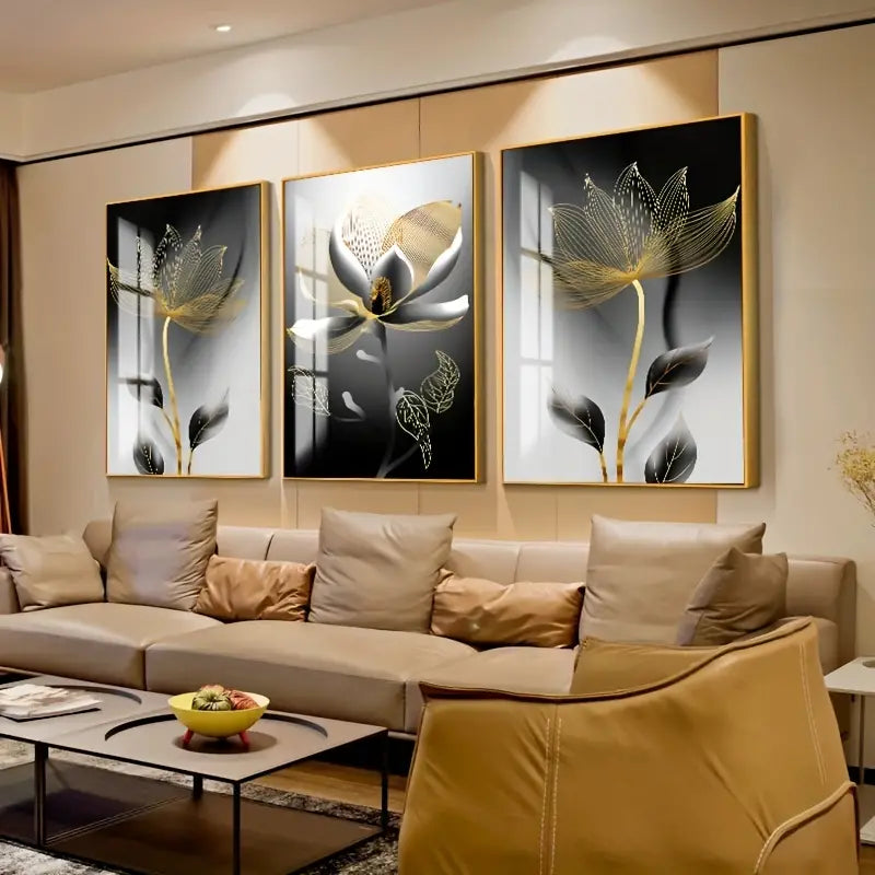 3pcs Frameless Modern Luxury Flower Painting, Wall Art Canvas Painting,