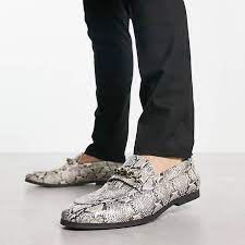 ASOS DESIGN loafers with snaffle detail in snake print faux leather