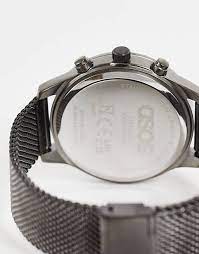 ASOS DESIGN bracelet watch with black face and mesh strap with gunmetal-Black