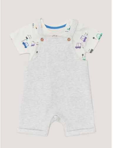 Matalan Baby Grey Car Print Dungarees & T-Shirt Set (Newborn-23mths) - Age 0 - 18 Months