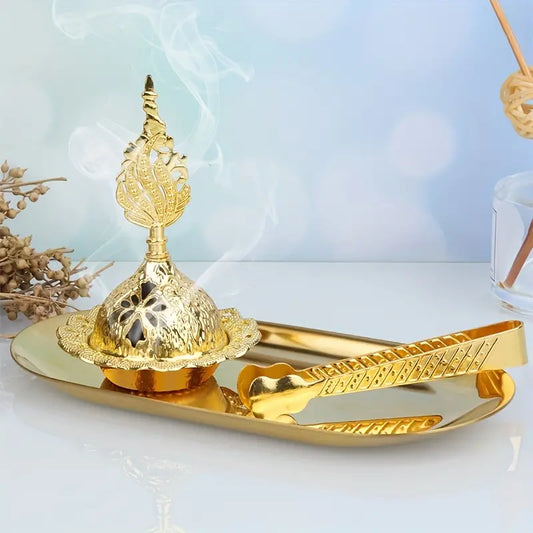 1 set Cute Handheld Golden Incense Burner with Metal Clip