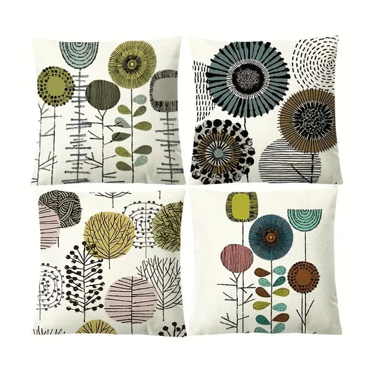 4pcs Abstract Flower Cushion Cover Linen Cushion Case Digital Printed Pillow Case Nordic Geometric Simple Sofa Pillow Cover