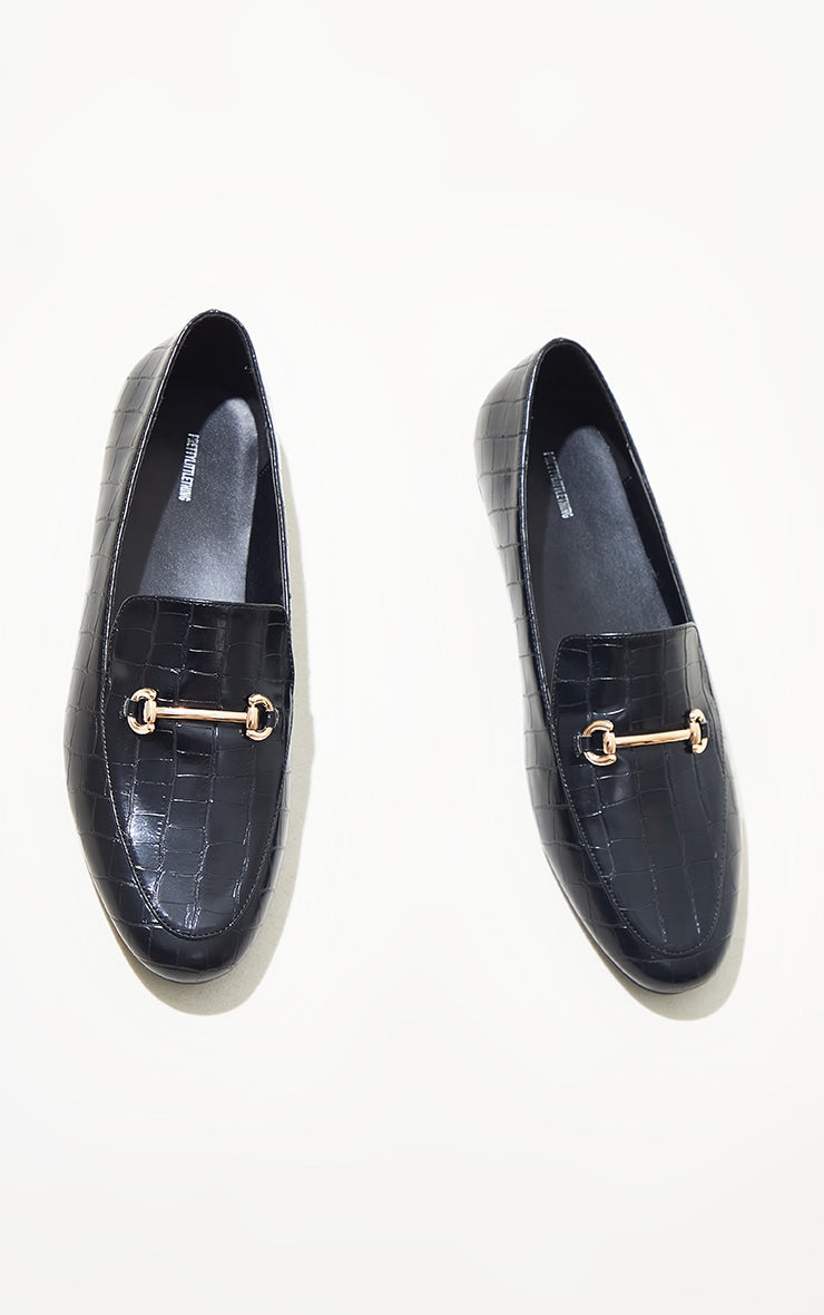 Prettylittlething Black Metal Detail Flat Shoes