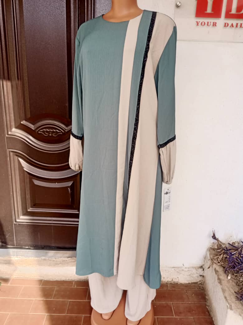 A.A Royale Egyptian Abaya Half- gown & pant Cream/green