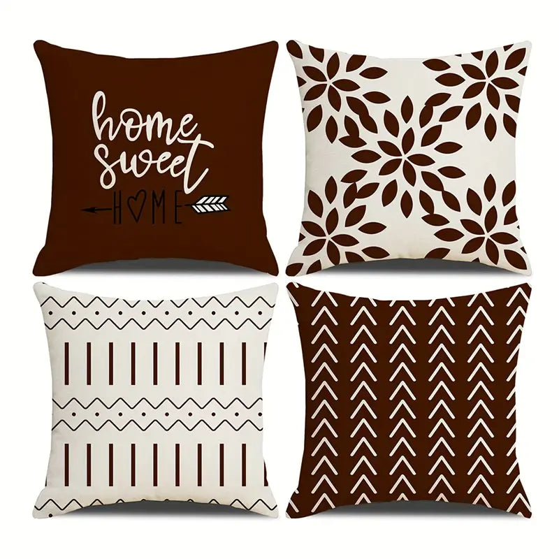 4pcs Modern 45.72 X 45.72 Cm Sofa Throw Pillow Cover, Decorative Outdoor Linen Fabric Pillow Case For Couch Bed Car Decor