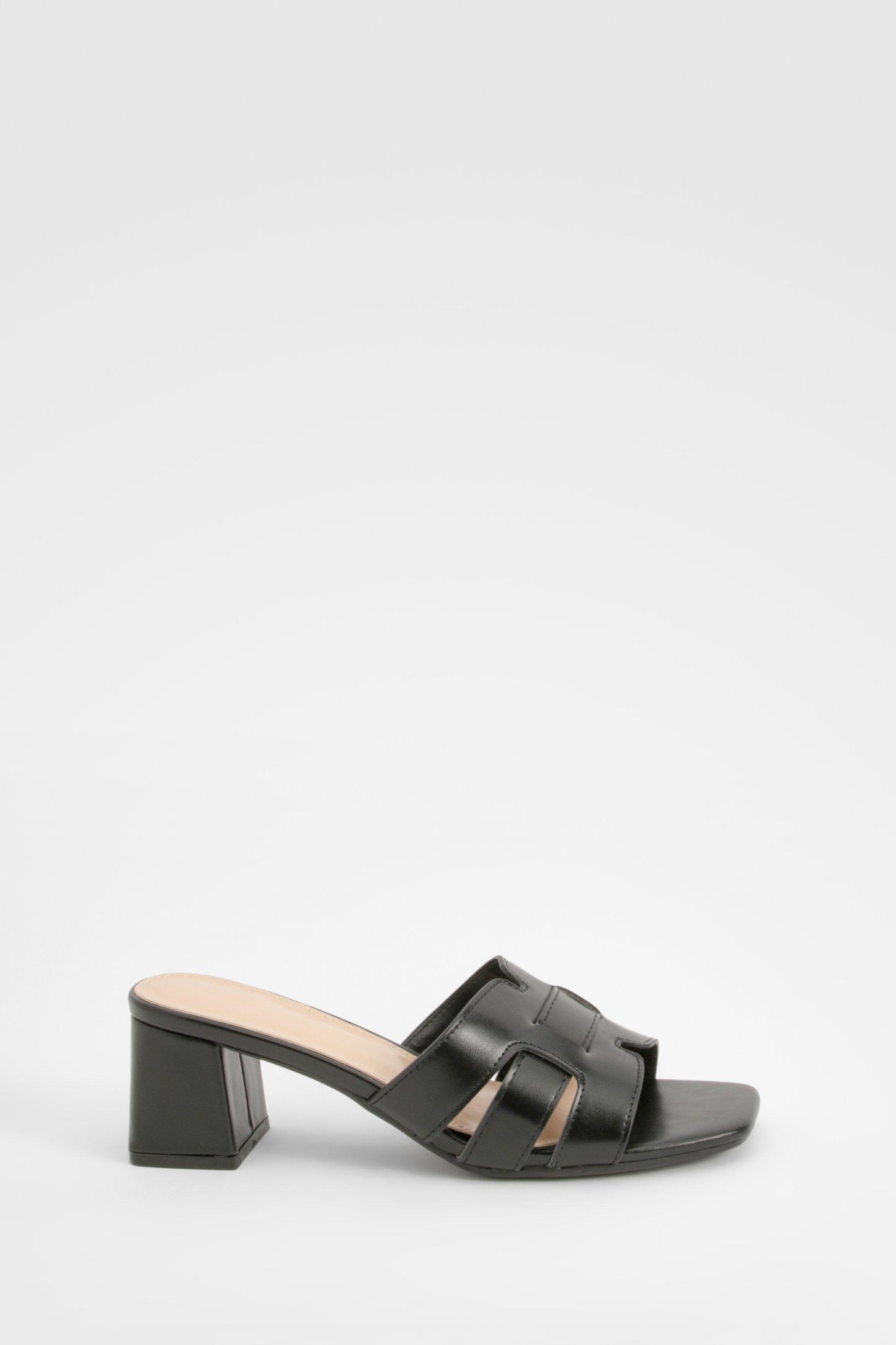 Boohoo Cut Out Block Heeled Mules Shoe