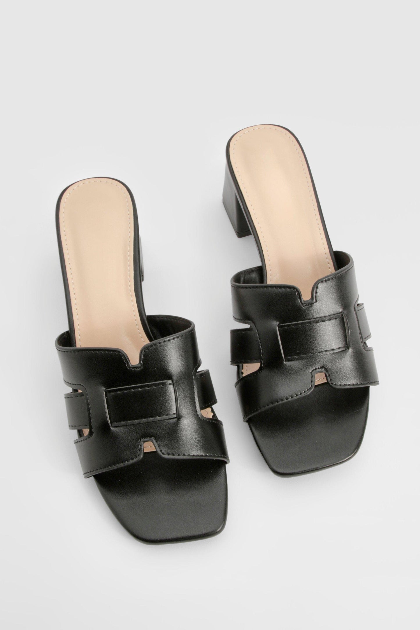 Boohoo Cut Out Block Heeled Mules Shoe