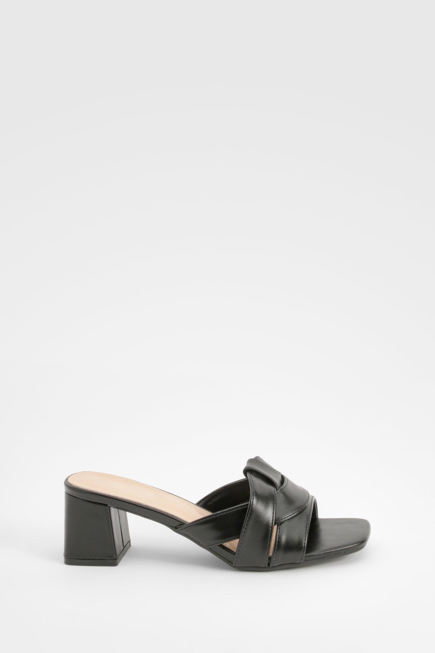 Boohoo Twist Front Block Heeled Mules Shoe