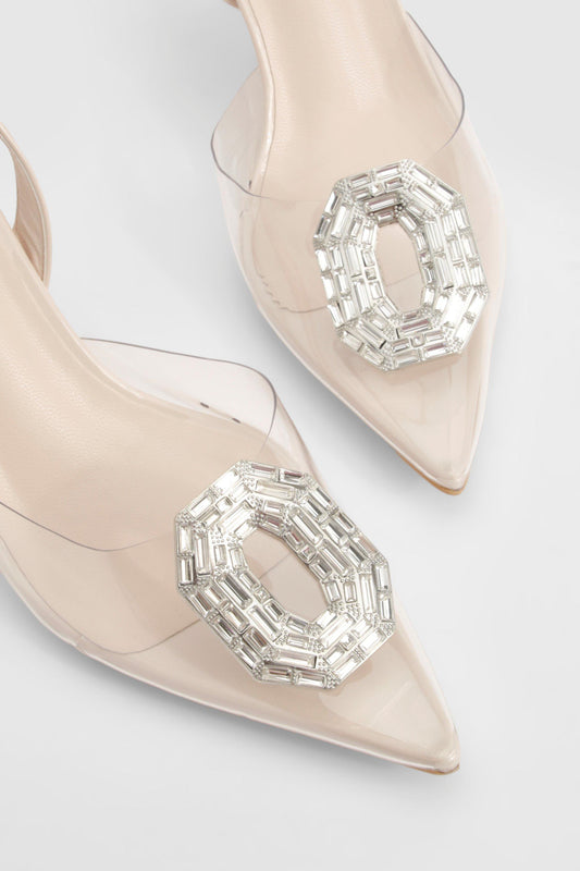 Boohoo Embellished Clear Slingback Court Heels