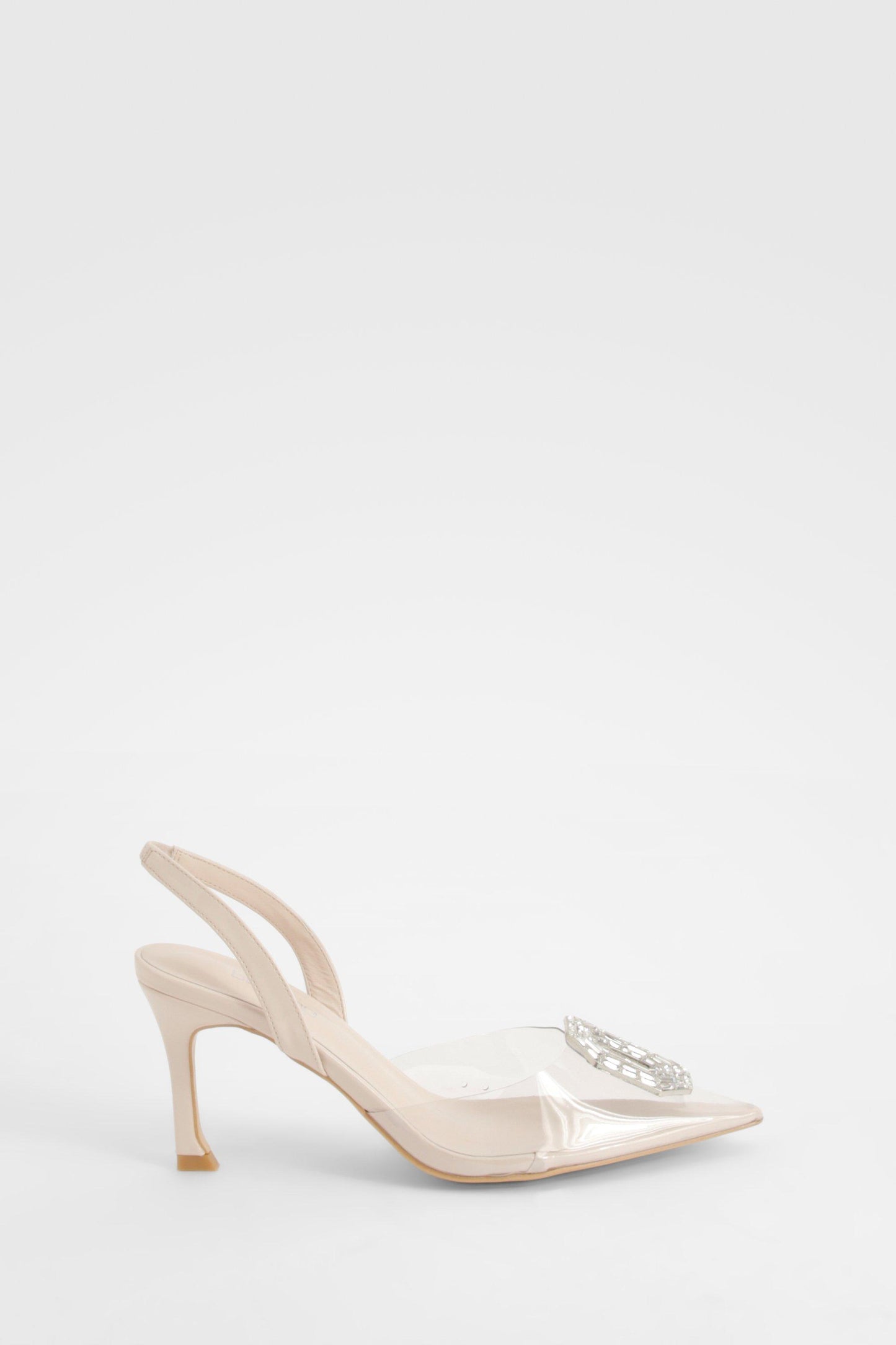 Boohoo Embellished Clear Slingback Court Heels