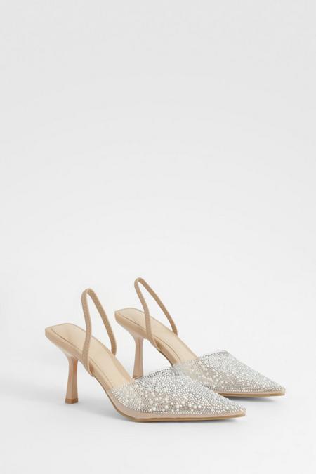 Boohoo Pearl Embellished Slingback Court Heels