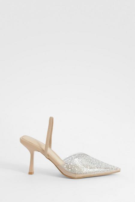 Boohoo Pearl Embellished Slingback Court Heels