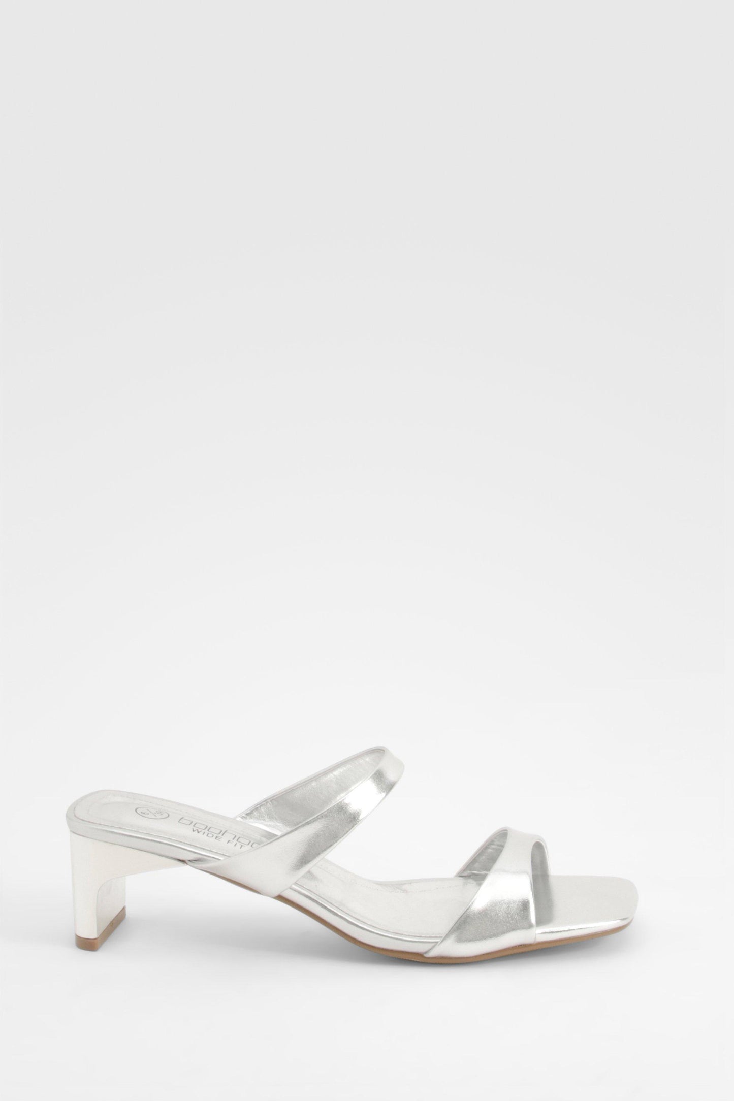 Boohoo Wide Fit Metallic Double Strap Low Heeled Mules Shoe