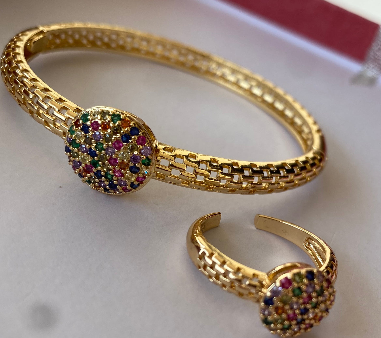 South Indian Ruby Gold Plated Bracelet and Ring SJP