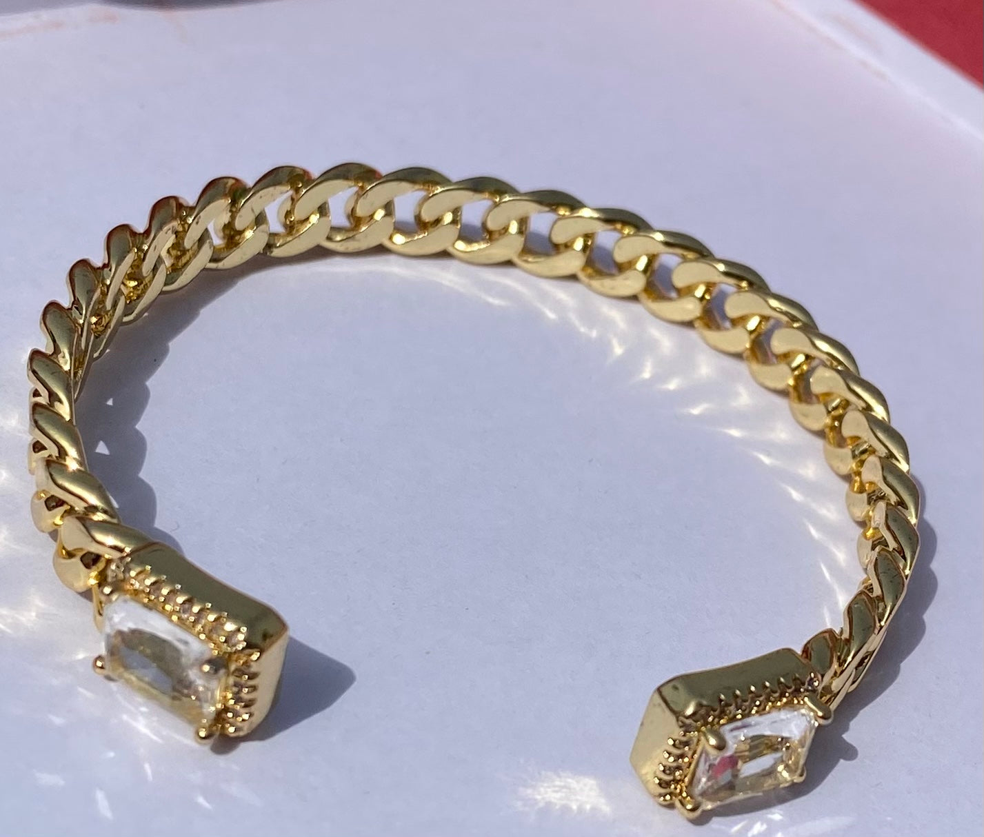 Solid Curb Chain Gold Bangle with Diamond SJP
