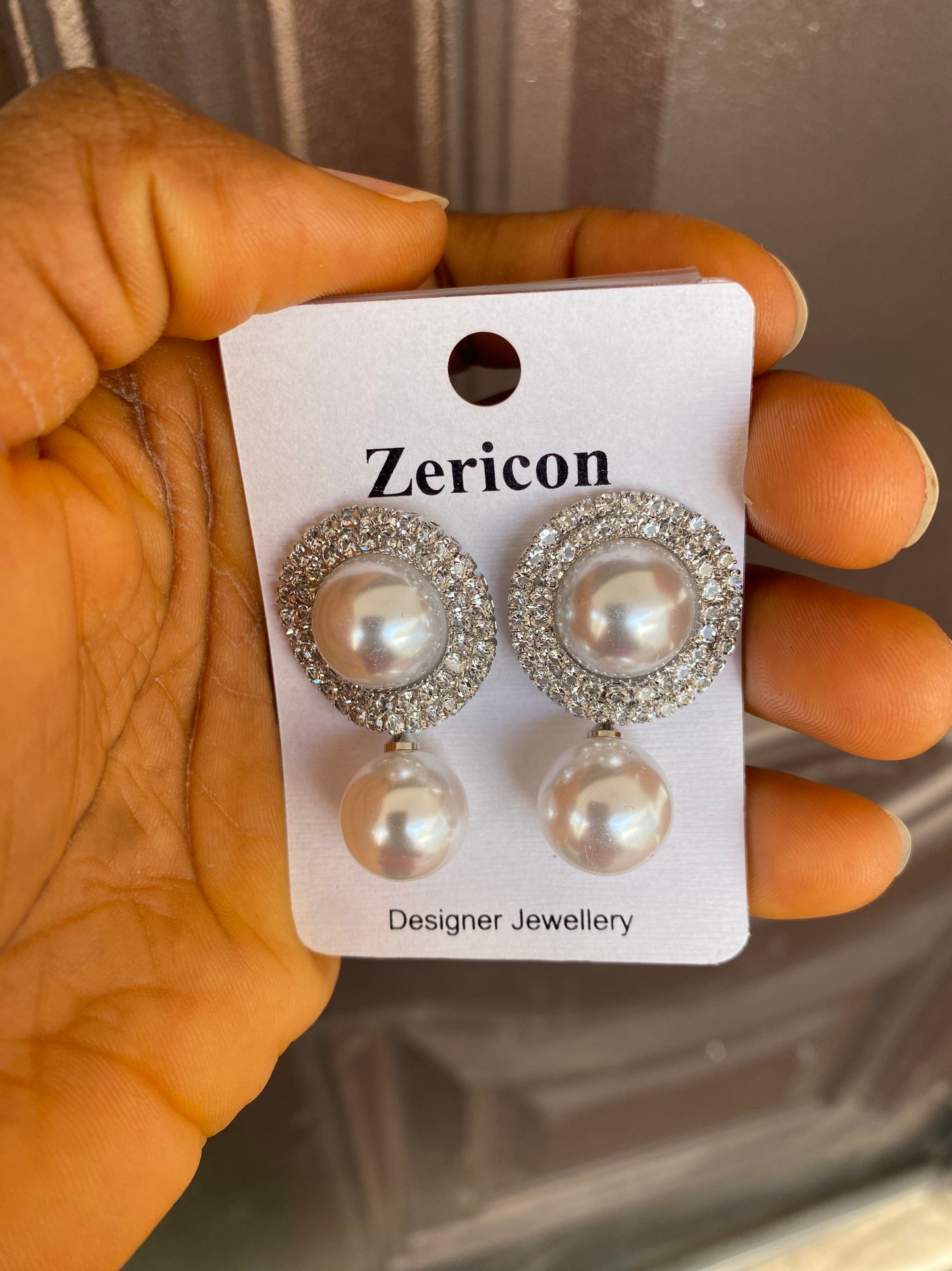Zircon Geometric Double Pearl Drop Earring SJP