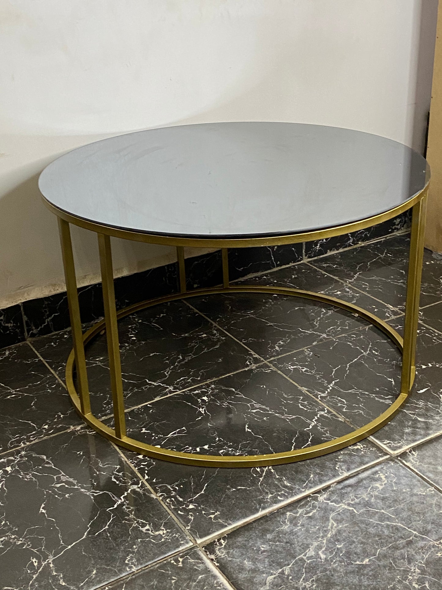 HAUSEV Gold Metal Unbreakable glass Nesting Table With Gold Leg - Center Table