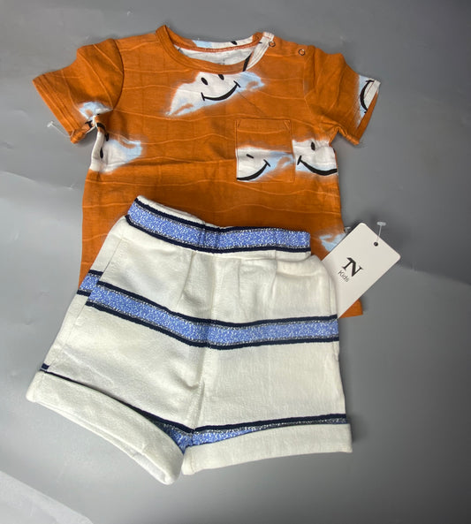 Tots & Togs Orange Smiley Top and White Multi Shorts 2pc Set