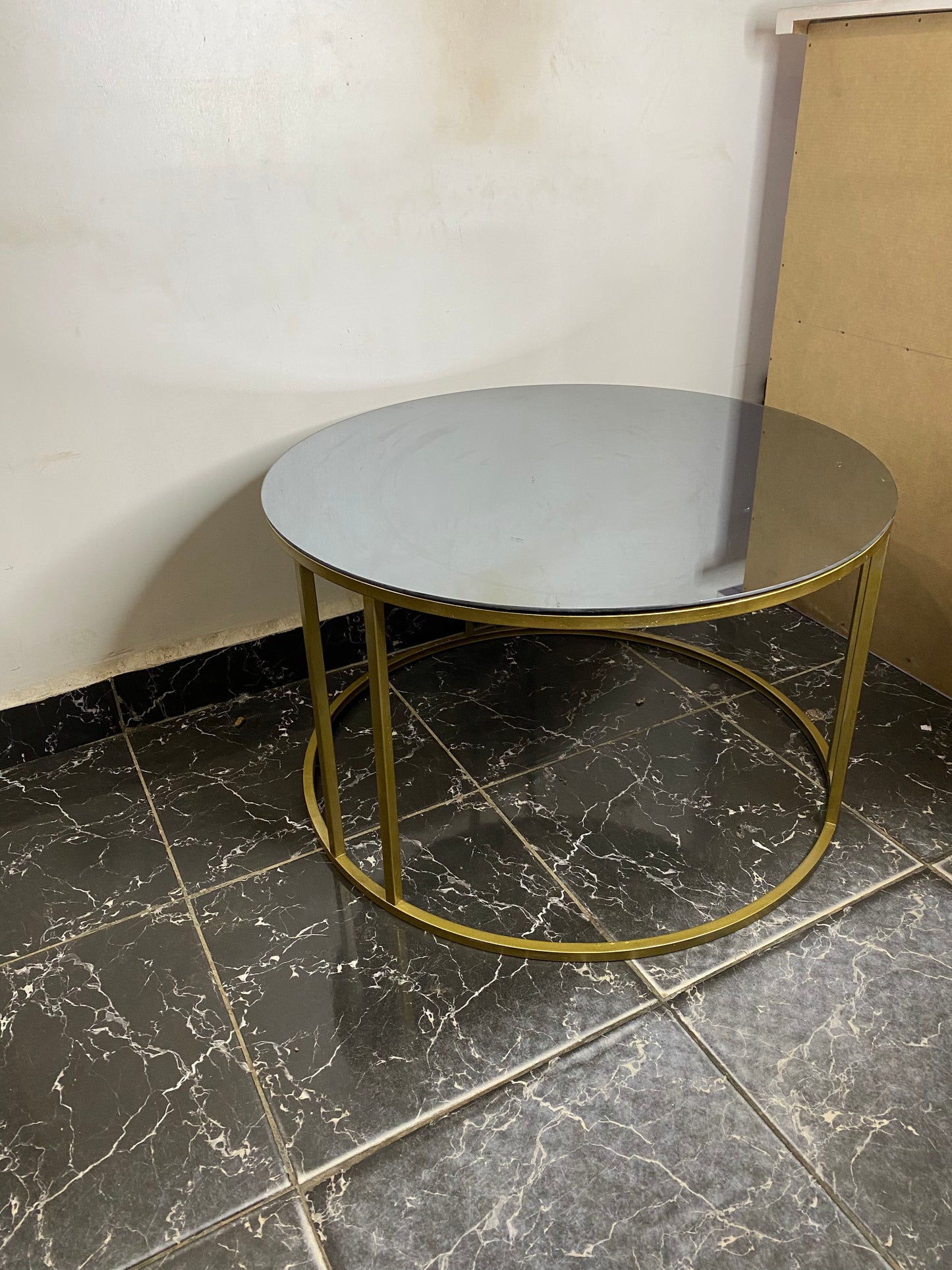 HAUSEV Gold Metal Unbreakable glass Nesting Table With Gold Leg - Center Table