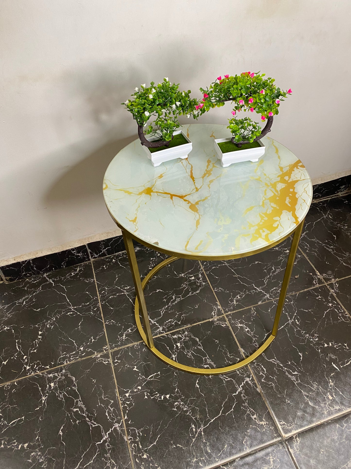 Puklife Unbreakable Glass Gold Marble Pattern  Dream Model Nesting Table