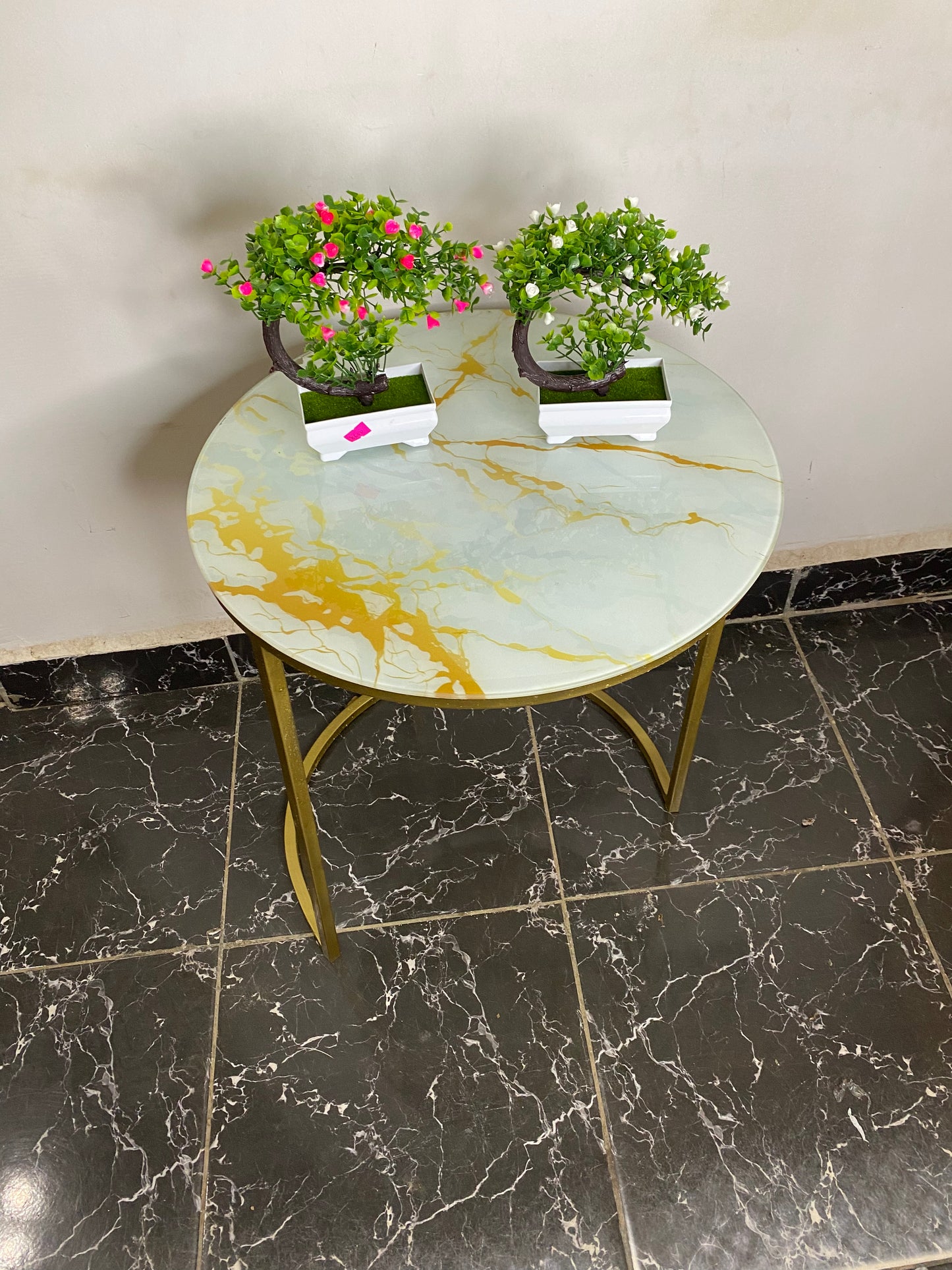 Puklife Unbreakable Glass Gold Marble Pattern  Dream Model Nesting Table