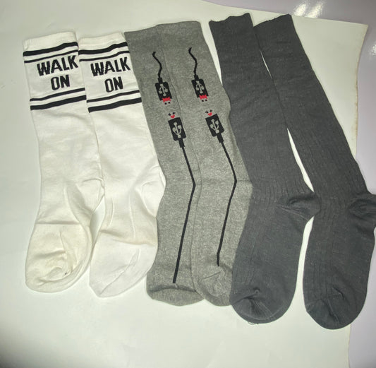 T&C 3Pairs Of White Walk - On , Ash And grey Plain unisex Wide-Mouthed Combed Solid Color Business And Casual Mid-Tube Socks