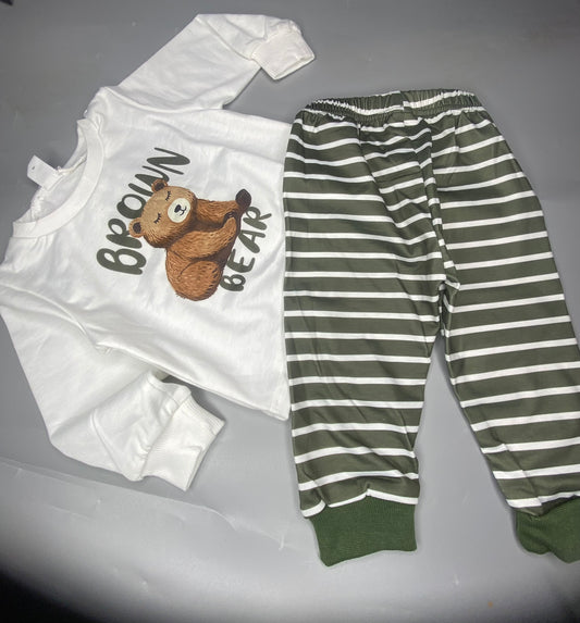 Shein Baby Boy Cartoon Graphic Tee & Striped Pants Tots & Togs