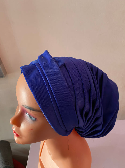 T&C  Women turban cap with folds - Royal Blue