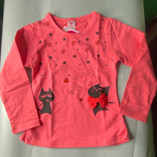 Tots & Togs Simple Baby Black Cat Top - Pink