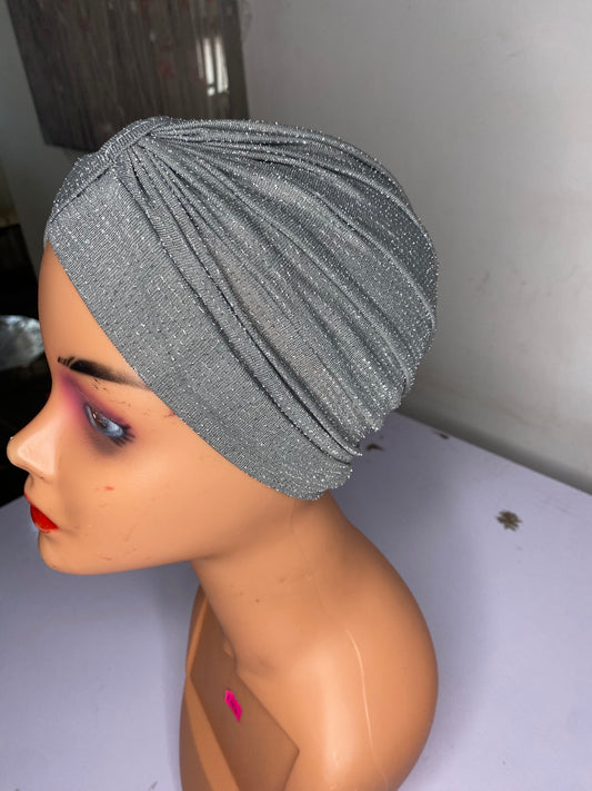 T&C Women plain turban with front fold and sparkle (ash)