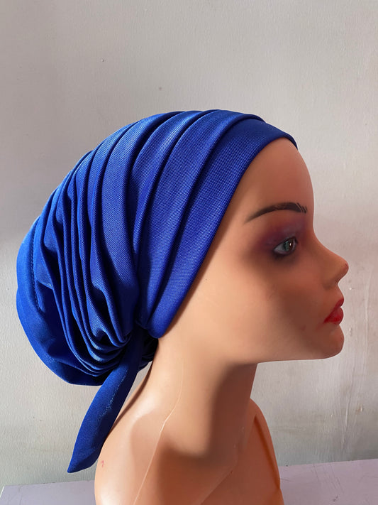 T&C  Women turban cap with folds - Royal Blue