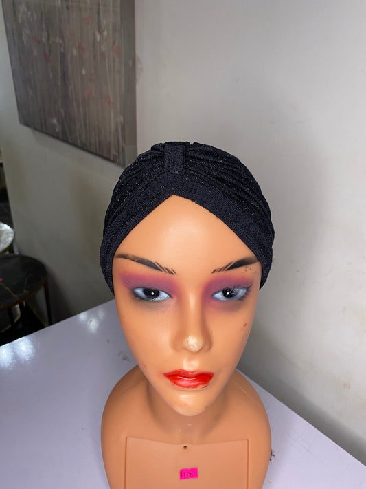 T&C Women plain turban with front fold and sparkle (black )