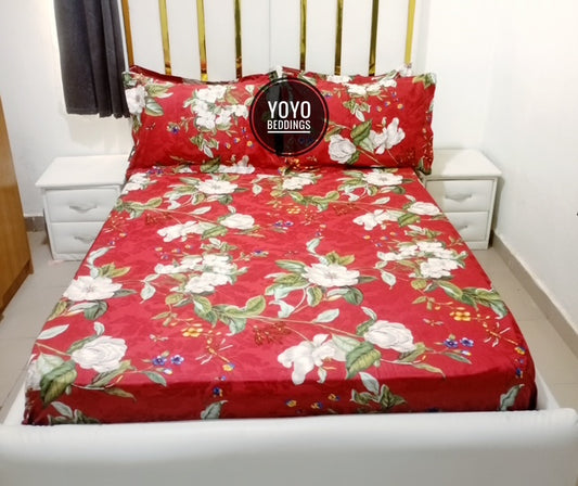 Yoyo Beddings America polish cotton beddings Red with green flowers