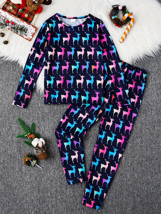 Pat Pat 2pcs Colorful Elk Longsleeve Top and Pants Set Tots & Togs