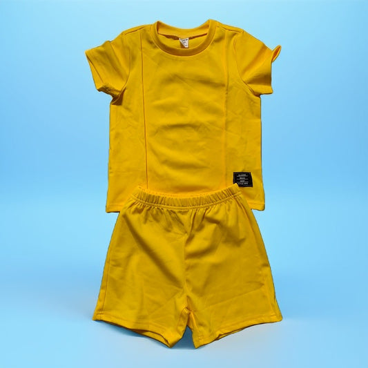 Shein Solid Seam Detail Tee & Shorts - Yellow Tots & Togs