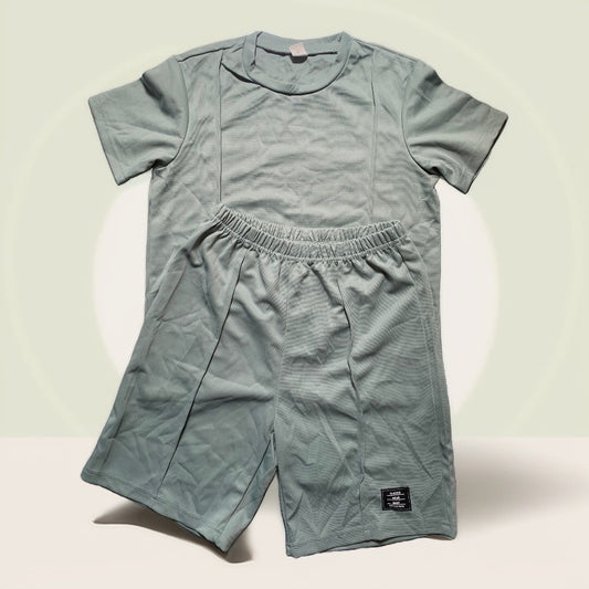 Shein Solid Seam Detail Tee & Shorts - Sage Green Tots & Togs