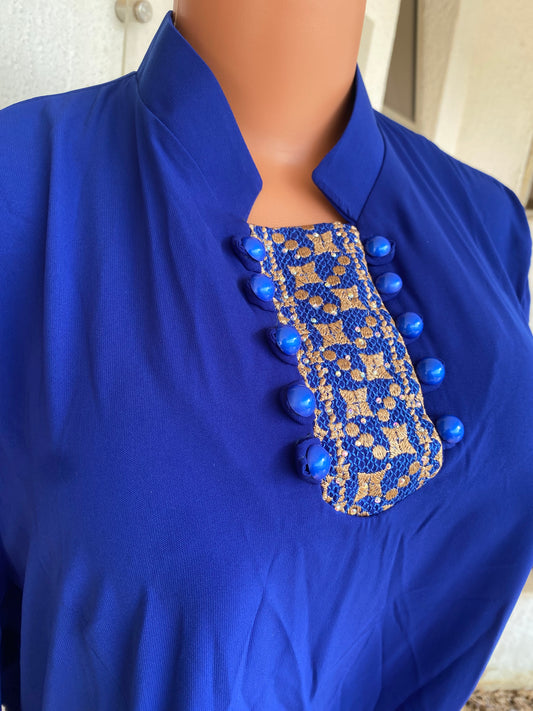A.A Royal. Egyptian Abaya Half print Gown- Navy Blue