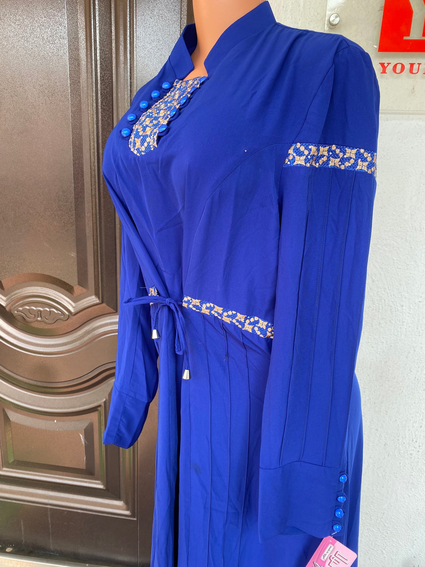 A.A Royale Egyptian Abaya Half print Gown- Navy Blue