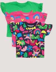 Matalan Girls 3 Pack Plain & Print T-Shirts (9mths-5yrs)
