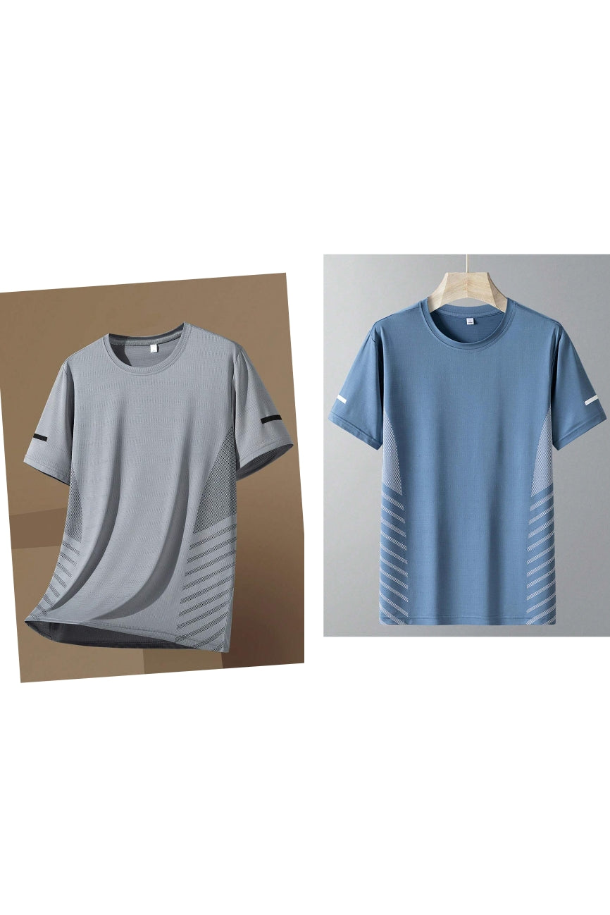 LGF 2 Piece Men's Summer Thin T-shirt Ice Silk Thin Quick-drying Mesh Sports Fitness Short Sleeve - Dusty Blue / Dark Grey