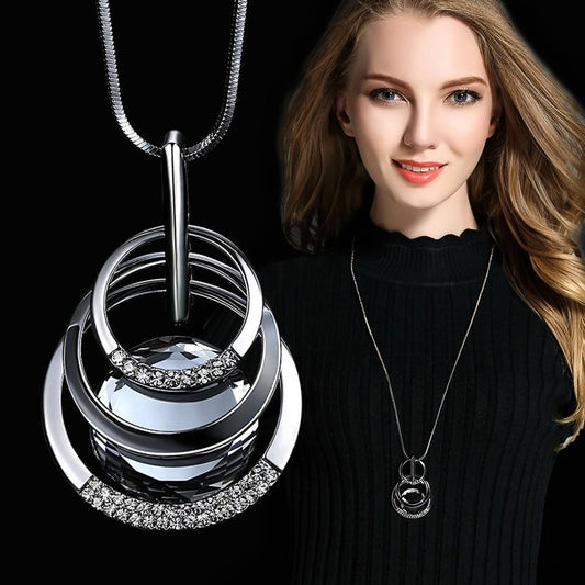 Elegant Ripple Stack Pendant Long Chain Necklace SJP