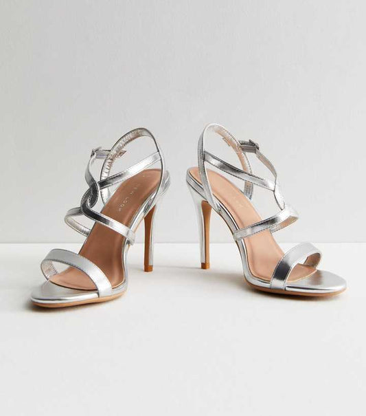 NEW LOOK  Silver Twist Strap Stiletto Heel Sandals