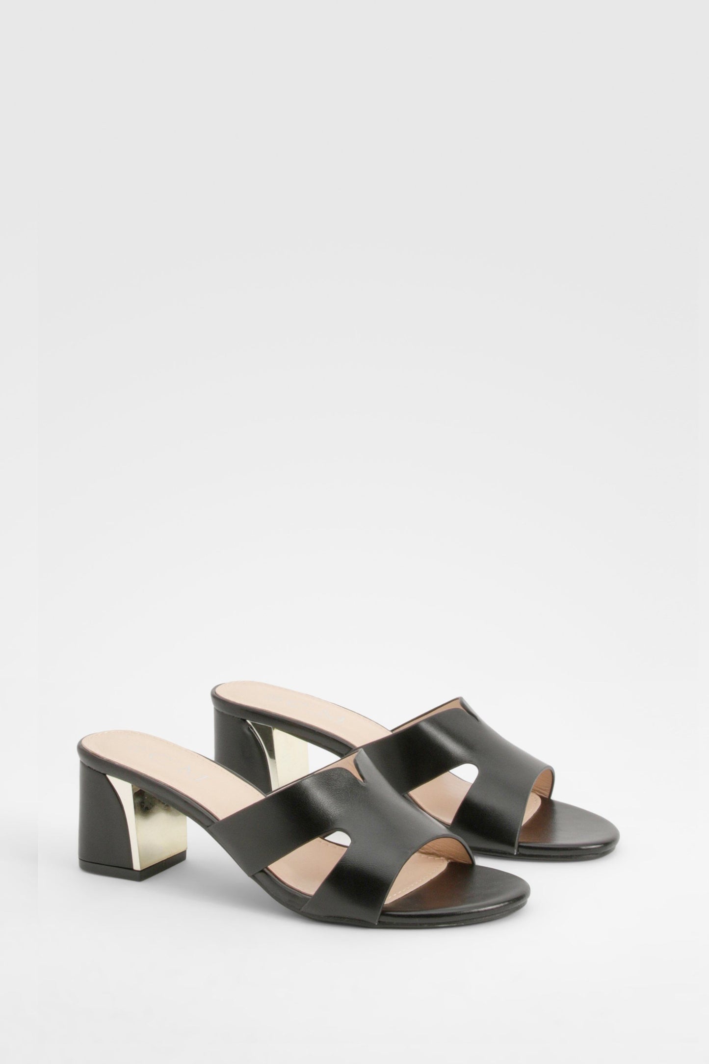 Boohoo Cut Out Detail Block Heeled Mules Shoe