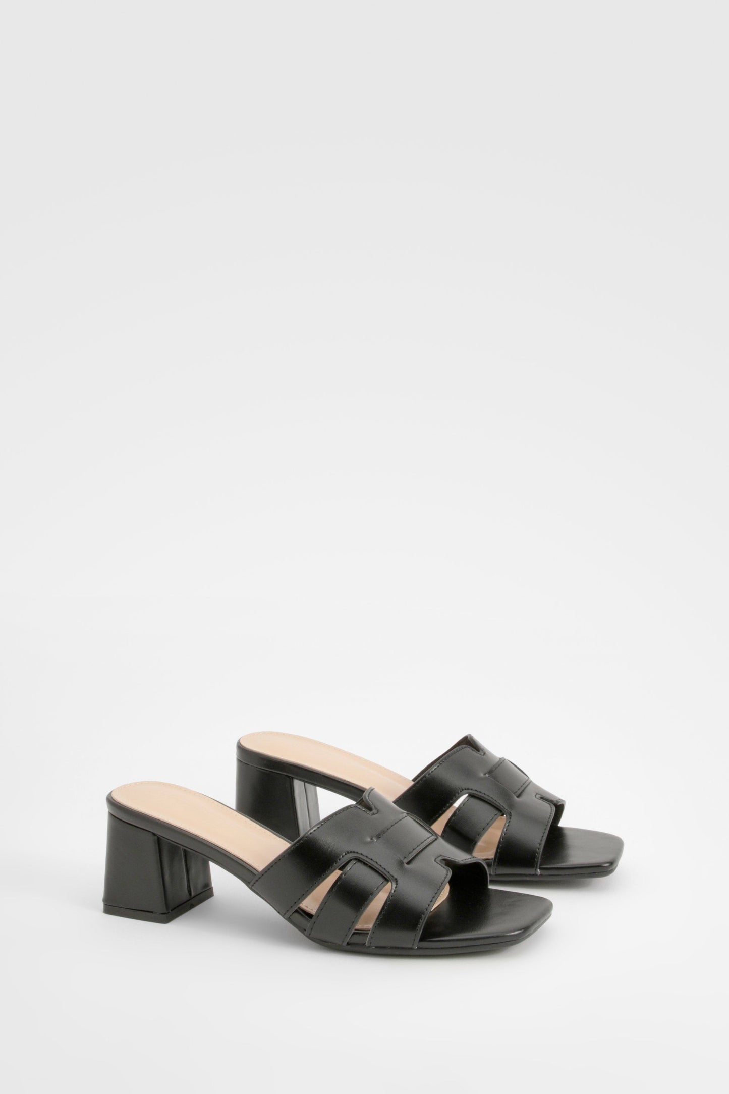 Boohoo Cut Out Block Heeled Mules Shoe