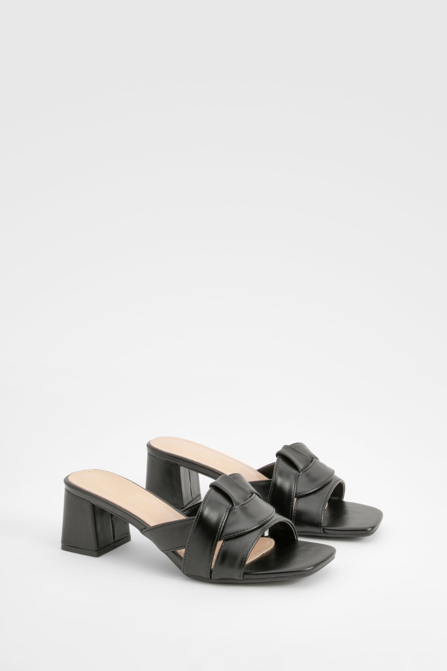 Boohoo Twist Front Block Heeled Mules Shoe