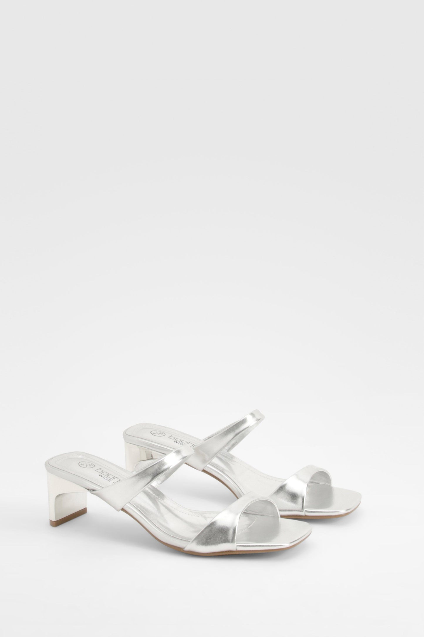 Boohoo Wide Fit Metallic Double Strap Low Heeled Mules Shoe